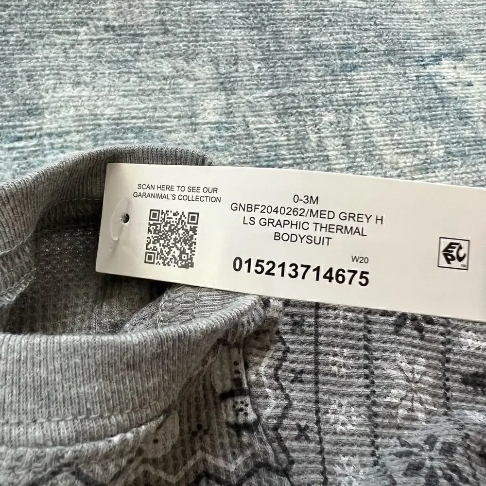 NWT! Garanimals Snow Much Fun Grey Thermal Bodysuit 0 - 3 Months